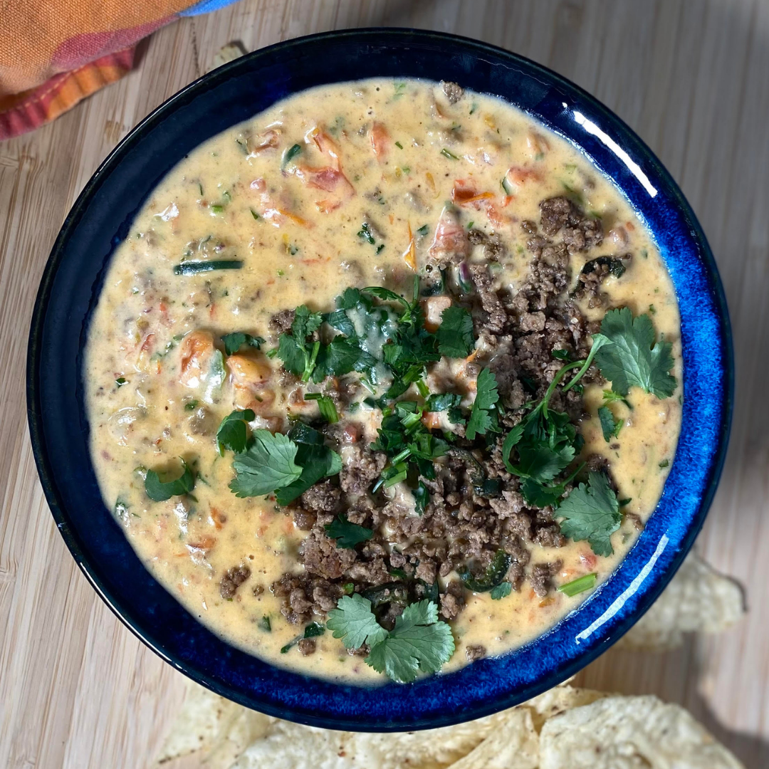 Dry Aged Ground Beef Queso Dip